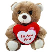 Ursinho De Pelúcia Com Coração Eu Amo Você Urso Marrom 20cm