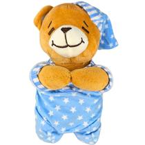 Ursinho de Pelúcia Fofinho Reza Oração Dormir Pijama Anjinho Da Guarda Azul Castela