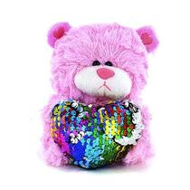 Ursinho de pelúcia Plushland Qbeba de 15 cm com coração de lantejoulas