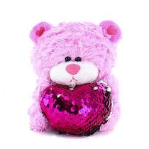 Ursinho de pelúcia Plushland Qbeba de 15 cm com coração de lantejoulas Ursinho de pelúcia Plushland Qbeba de 15 cm com coração de lantejoulas
