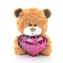 Ursinho de pelúcia Plushland Qbeba de 15 cm com coração de lantejoulas Ursinho de pelúcia Plushland Qbeba de 15 cm com coração de lantejoulas