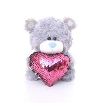 Ursinho de pelúcia Plushland Qbeba de 15 cm com coração de lantejoulas Ursinho de pelúcia Plushland Qbeba de 15 cm com coração de lantejoulas