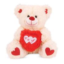 Ursinho de Pelúcia Soft Com Coração Creme 25 cm Antialérgico