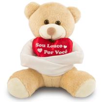 Ursinho de Pelúcia Sou Louco Por Você Com Camisa de Força 20cm Antialérgico Urso Bichinho Presente R