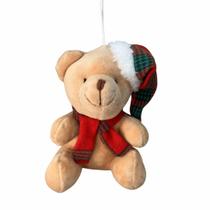 Ursinho Pendurar Bege Com Xadrez Cachecol E Gorro Natal