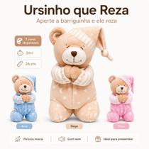 Ursinho Que Reza Buba Pelúcia Musical Bebê 3m 24cm Macio Com Oração Azul Rosa Bege