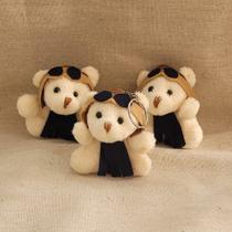 Urso aviador chaveiro azul marinho no saquinho com inicial 20 pçs