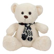 Urso Branco Sentado Cachecol 31cm - Pelúcia
