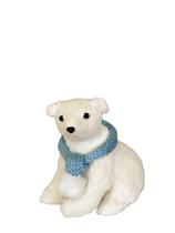 Urso Branco Sentado (Cachecol Azul) - 23cm - Tokdacasa