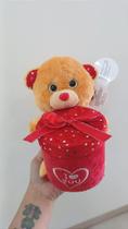 Urso Caco Caramelo Presente Redondo Brilho 'I LOVE YOU' 21 cm de Pelúcia - Emoções Flores