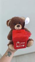 Urso Caco Marrom de Pelúcia 19 cm com Coração Quadrado 'I LOVE YOU' - Presente Especial