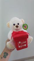 Urso Caco Rosa Claro Presente Quadrado com Frase 'I LOVE YOU' - 19 cm de Pelúcia