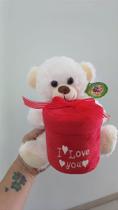 Urso Caco Rosa Claro Presente Redondo de Pelúcia com Coração 'I LOVE YOU' - 19 cm