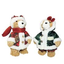 Urso Casal Natalino Xadrez E Verde 29/31Cm Enfeite De Natal