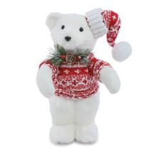 Urso com Gorro e Roupa em Cores Branco, Vermelho e Verde de 35cm como Enfeite de Natal - Cromus
