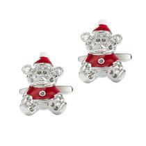 Urso de Natal Cuff Links para homens prateado com esmalte vermelho