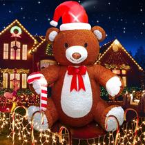 Urso de Natal fofo Kalolary de 2,1 m inflável com luz LED Urso de Natal fofo Kalolary de 2,1 m inflável com luz LED