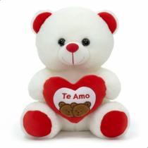 Urso de Pelúcia 21cm com Coração Antialérgico, Lavável com Zíper, Presente Romântico
