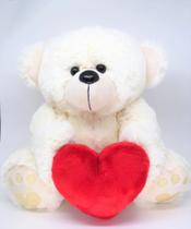 Urso De Pelúcia 30cm Baby Bege Com Coração Decoração Bebê Urso De Pelúcia 30cm Baby Bege Com Coração Decoração Bebê