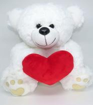 Urso De Pelúcia 30cm Baby Branco Com Coração Decoração Bebê