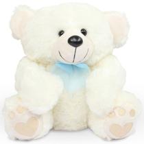 Urso de Pelúcia 30cm Baby cor Marfim Laço Azul