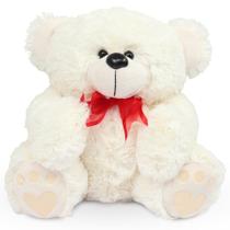 Urso de Pelúcia 30cm Baby cor Marfim Laço Vermelho