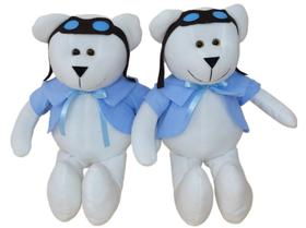 Urso de pelúcia aviador com azul 2 unidades com 29cm cada brinquedo decoração quarto infantil