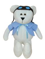Urso de pelúcia aviador com roupa azul 1 unidade com 29cm brinquedo decoração quarto infantil