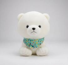 Urso De Pelúcia Branco Fofo Com Lenço Infantil, Tecido Macio e Antialérgico