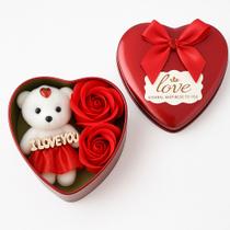 Urso de Pelúcia Caixa de Metal Coração com Rosas Vermelhas Urso de Pelúcia Caixa de Metal Coração com Rosas Vermelhas