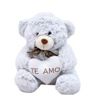 Urso De Pelúcia Cinza Coração Te Amo 29cm TDH5201A - Fofy Toys