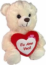 Urso De Pelúcia Com Coração Eu Amo Você 20cms - Creme Urso De Pelúcia Com Coração Eu Amo Você 20cms - Creme