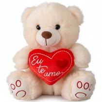 Urso de Pelúcia Com Coração Eu te Amo 22cm Ursinho Luxo Cor:Creme Urso de Pelúcia Com Coração Eu te Amo 22cm Ursinho Luxo Cor:Creme