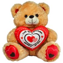 Urso De Pelúcia Com Coração Eu Te Amo Caramelo 30cm Com Laço