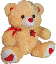 Urso De Pelúcia Com Lacinho Detalhes Coração 30Cms Caramelo
