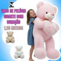 Urso de Pelúcia Enorme com Coração 1,20m Ideal para Presentear