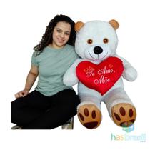 Urso de Pelucia Gigante Branco 1 Metro e Almofada de Coração Te Amo Mãe Presente dia Das Mães - Has Brasil