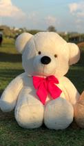 Urso De Pelúcia Gigante Teddy - 90cm Baunilha com Laço Pink - Barros Baby Store