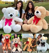 Urso De Pelúcia Gigante Teddy - 90cm Doce de Leite com Laço Pink - Barros Baby Store Urso De Pelúcia Gigante Teddy - 90cm Doce de Leite com Laço Pink - Barros Baby Store
