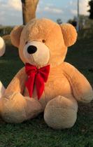 Urso De Pelúcia Gigante Teddy - 90cm Doce de Leite com Laço Vermelho - Barros Baby - Barros Baby Store