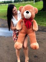Urso De Pelúcia Gigante Teddy - 90cm Mel com Laço Vermelho - Barros Baby Store