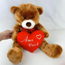 Urso De Pelúcia Grande Com Coração 50cm Bicho Macio Presente