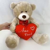 Urso De Pelúcia Grande Com Coração 50cm Bicho Macio Presente Urso De Pelúcia Grande Com Coração 50cm Bicho Macio Presente