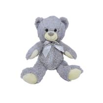 Urso de Pelúcia Pernas Longas Cinza Com Laço Fofo Decoração