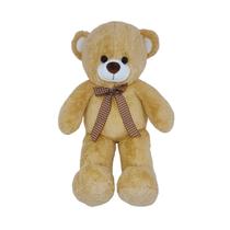 Urso de Pelúcia Pernas Longas Fizzy Toys Bege 73cm com Laço Xadrez
