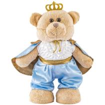 Urso de Pelúcia Príncipe com Capa Cetim Azul Claro e Coroa - Mury Baby 7899687505648