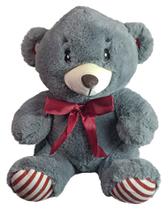 Urso De Pelúcia Safari Com Laço Vermelho 25Cms - Cinza