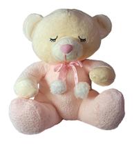 Urso De Pelúcia Sentado Lacinho Pompom 20Cms - Rosa