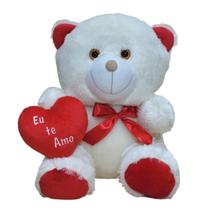 Urso De Pelúcia Sutili 30cm Com Coração Presente Fofo Namoro