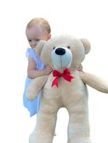 Urso De Pelúcia Teddy Grande Com Laço 50cm - Doce De Leite